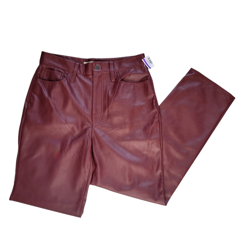 NWT Madewell Women's 29 Burgundy Faux Leather Vintage Straight High-rise Pants
